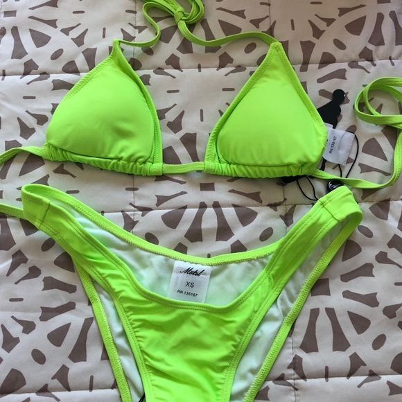 NWT Motel Rocks Neon Lime Green Bikini Set